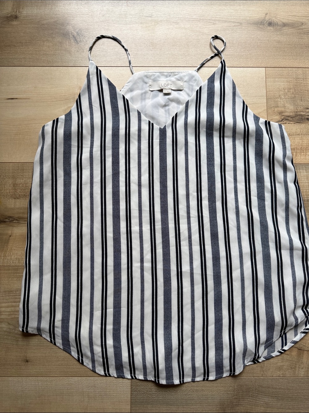 LOFT White Navy Vertical Stripe V-Neck Cami